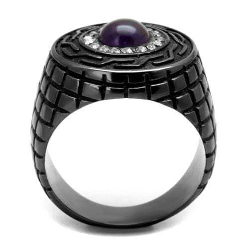 TK2813 - IP Light Black (IP Gun) Stainless Steel Ring with Semi-Precious Amethyst Crystal in Amethyst - Alamode - Flyclothing LLC