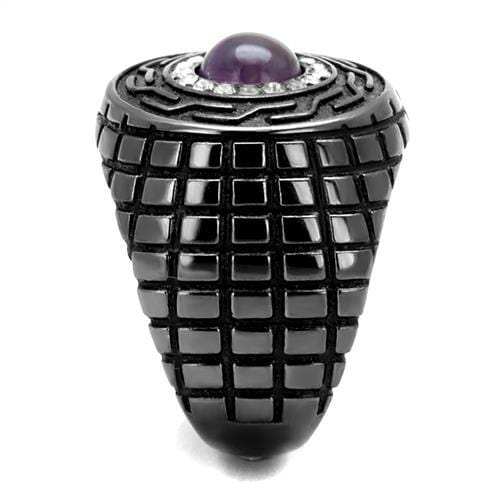 TK2813 - IP Light Black (IP Gun) Stainless Steel Ring with Semi-Precious Amethyst Crystal in Amethyst - Alamode - Flyclothing LLC