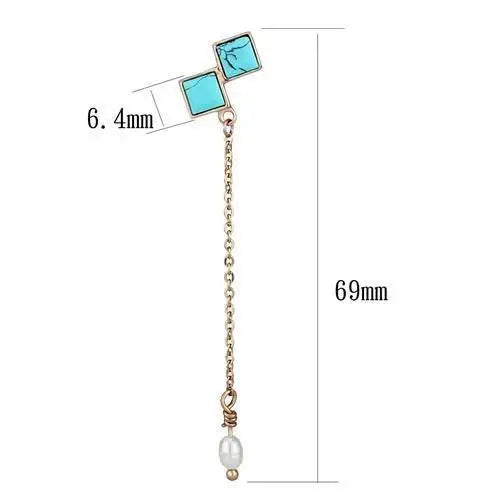 TK2814 - IP Rose Gold(Ion Plating) Stainless Steel Earrings with Synthetic Turquoise in Sea Blue - Alamode - Flyclothing LLC