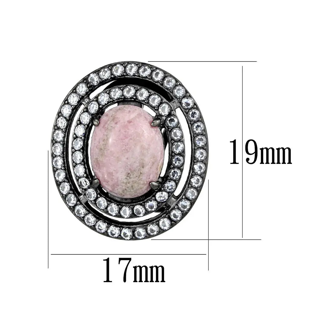 TK2822 - IP Light Black (IP Gun) Stainless Steel Earrings with Semi-Precious Coral in Light Rose - Alamode - Flyclothing LLC