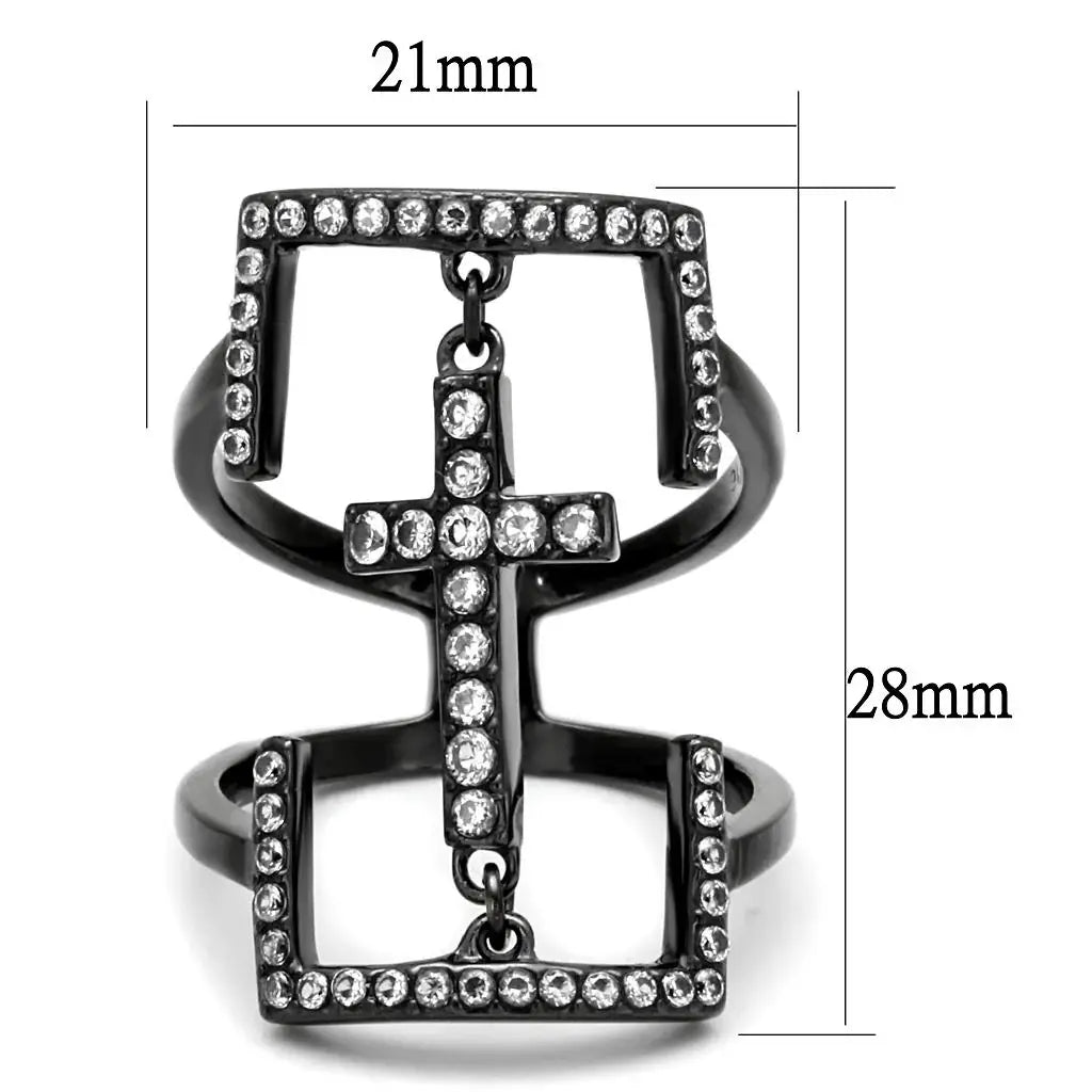 TK2826 - IP Light Black (IP Gun) Stainless Steel Ring with AAA Grade CZ in Clear - Alamode - Flyclothing LLC