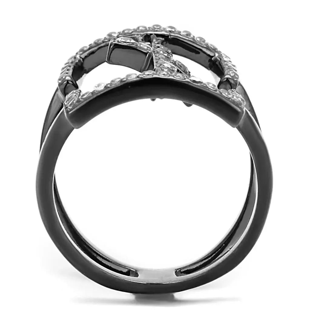 TK2826 - IP Light Black (IP Gun) Stainless Steel Ring with AAA Grade CZ in Clear - Alamode - Flyclothing LLC