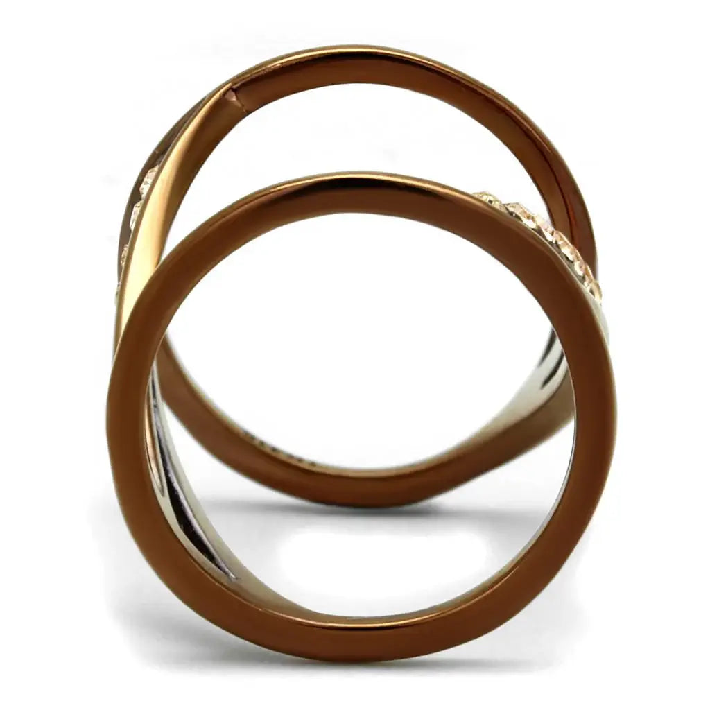 TK2827 - IP Coffee light Stainless Steel Ring with Top Grade Crystal in Light Peach - Alamode - Flyclothing LLC