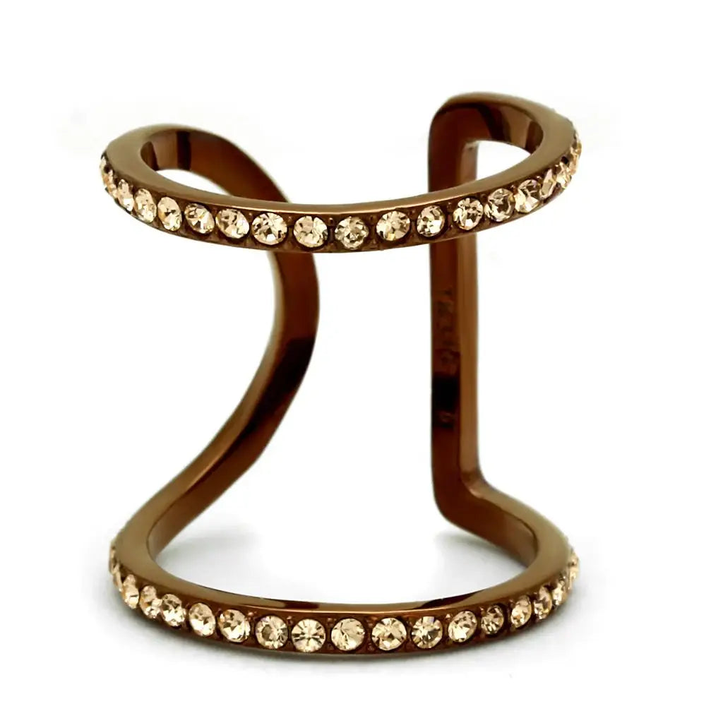 TK2828 - IP Coffee light Stainless Steel Ring with Top Grade Crystal in Light Peach - Alamode - Flyclothing LLC