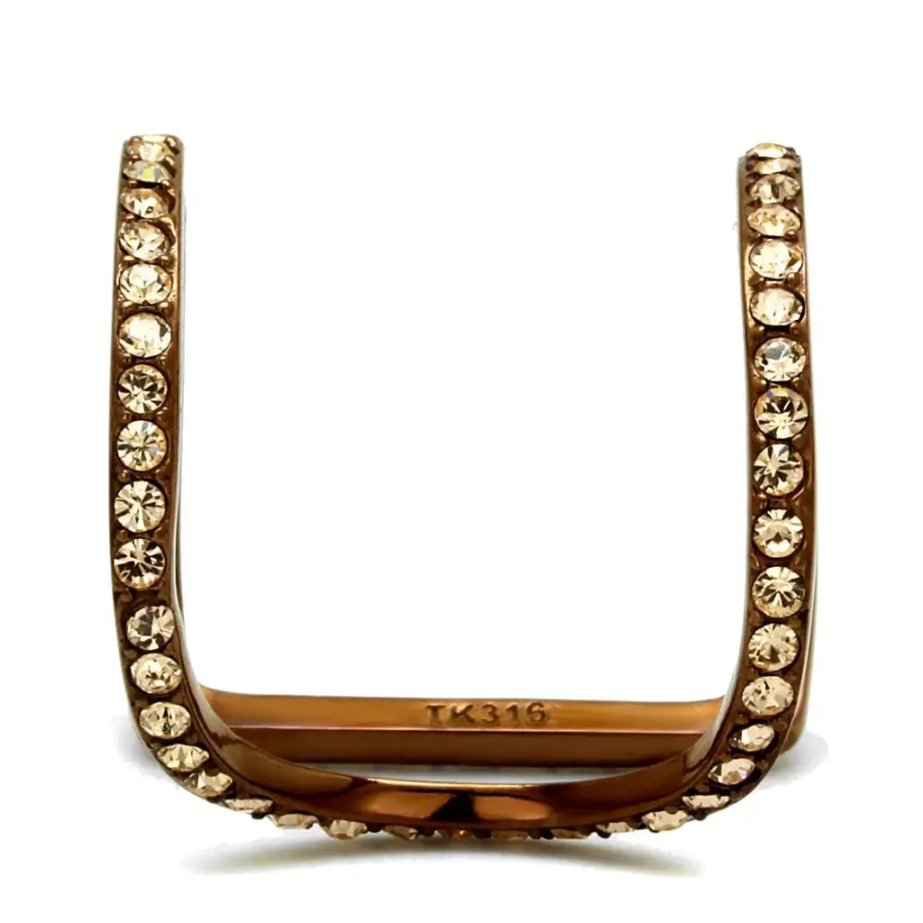 TK2828 - IP Coffee light Stainless Steel Ring with Top Grade Crystal in Light Peach - Alamode - Flyclothing LLC