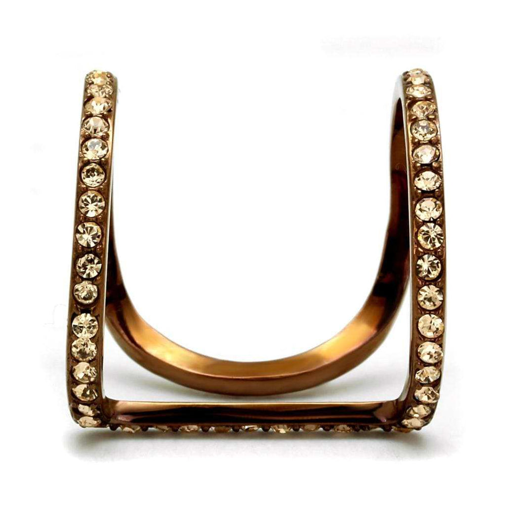 TK2828 - IP Coffee light Stainless Steel Ring with Top Grade Crystal in Light Peach - Alamode - Flyclothing LLC