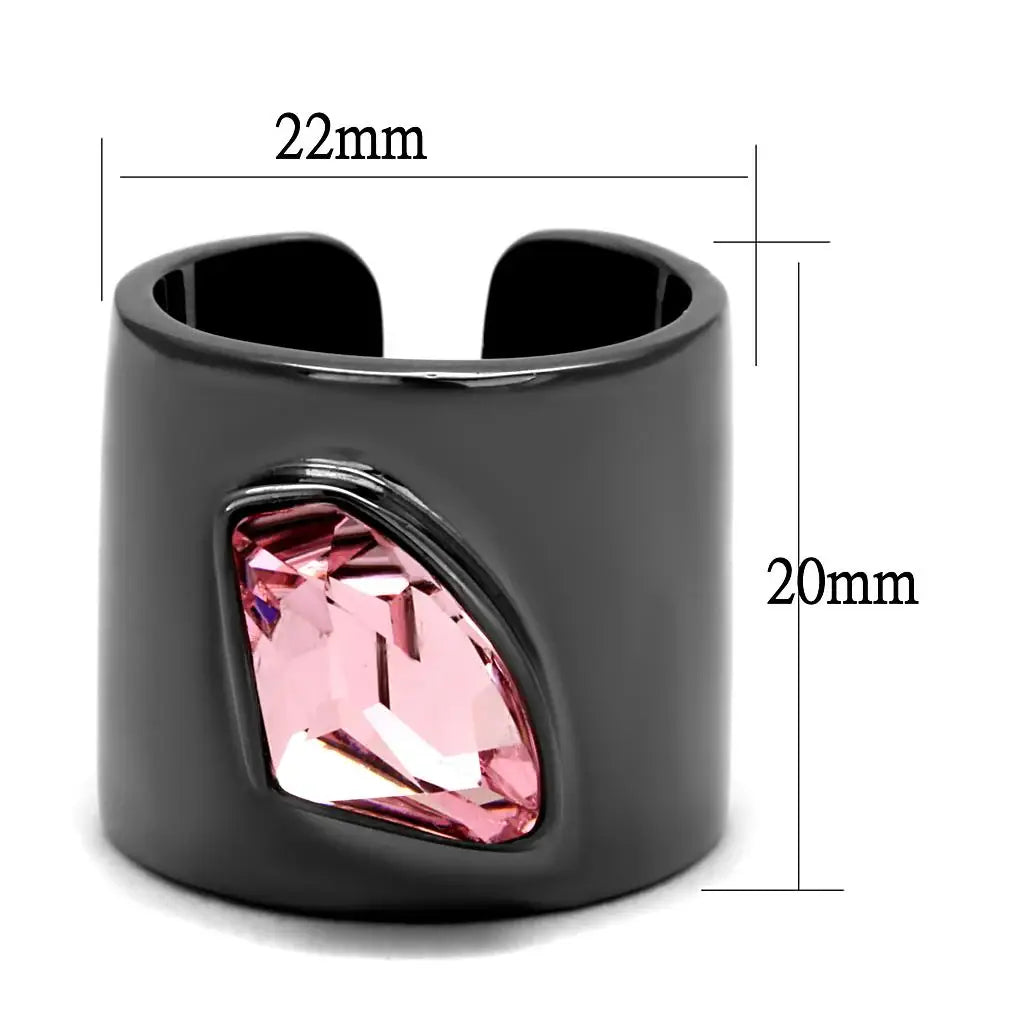 TK2829 - IP Light Black (IP Gun) Stainless Steel Ring with Top Grade Crystal in Light Rose - Alamode - Flyclothing LLC