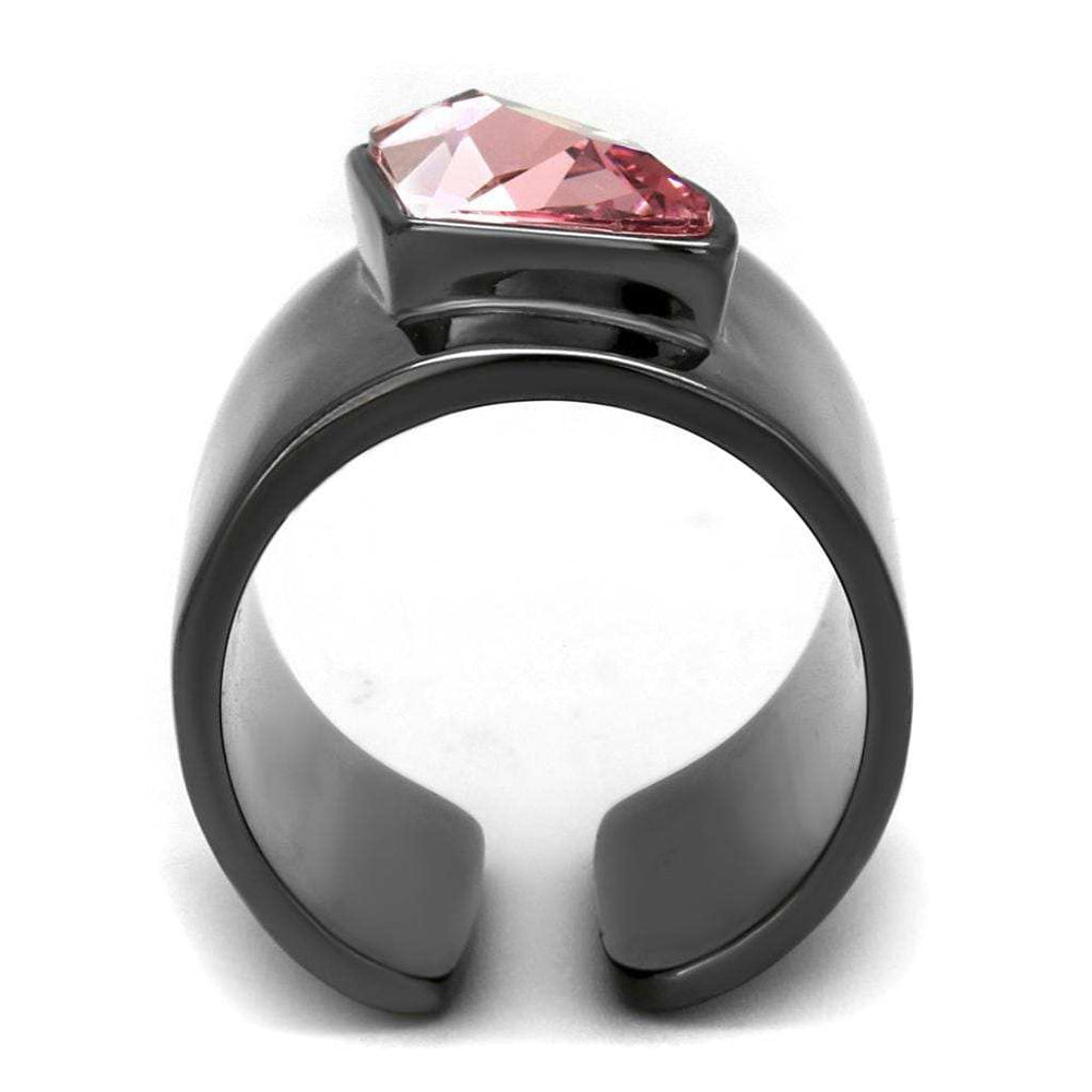 TK2829 - IP Light Black (IP Gun) Stainless Steel Ring with Top Grade Crystal in Light Rose - Alamode - Flyclothing LLC
