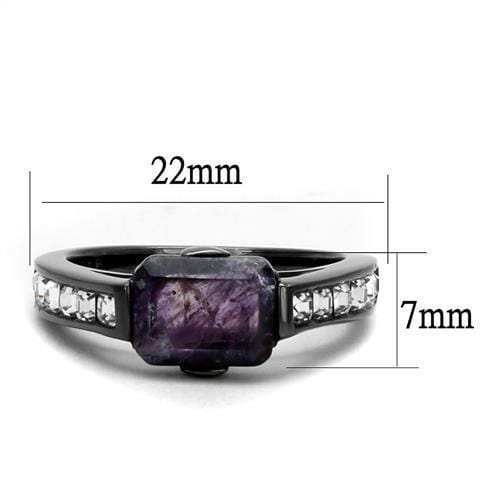 TK2832 - IP Light Black (IP Gun) Stainless Steel Ring with Precious Stone Amethyst Crystal in Amethyst - Alamode - Flyclothing LLC