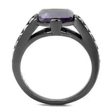TK2832 - IP Light Black (IP Gun) Stainless Steel Ring with Precious Stone Amethyst Crystal in Amethyst - Alamode - Flyclothing LLC