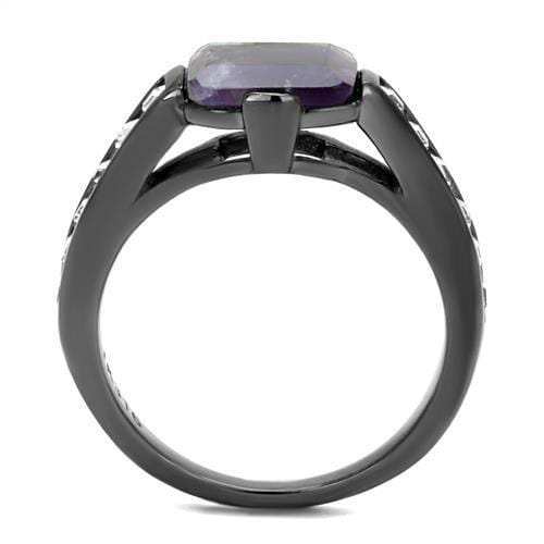TK2832 - IP Light Black (IP Gun) Stainless Steel Ring with Precious Stone Amethyst Crystal in Amethyst - Alamode - Flyclothing LLC