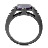 TK2832 - IP Light Black  (IP Gun) Stainless Steel Ring with Precious Stone Amethyst Crystal in Amethyst - Alamode