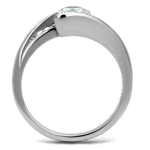 TK2833 - High polished (no plating) Stainless Steel Ring with AAA Grade CZ in Clear - Alamode - Flyclothing LLC