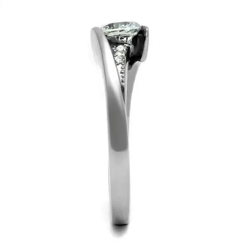 TK2833 - High polished (no plating) Stainless Steel Ring with AAA Grade CZ in Clear - Alamode - Flyclothing LLC
