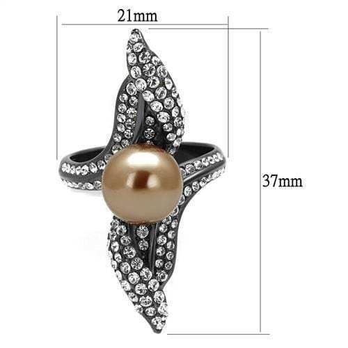 TK2834 - IP Light Black (IP Gun) Stainless Steel Ring with Synthetic Pearl in Brown - Alamode - Flyclothing LLC