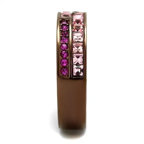 TK2837 - IP Coffee light Stainless Steel Ring with Top Grade Crystal in Multi Color - Alamode - Flyclothing LLC