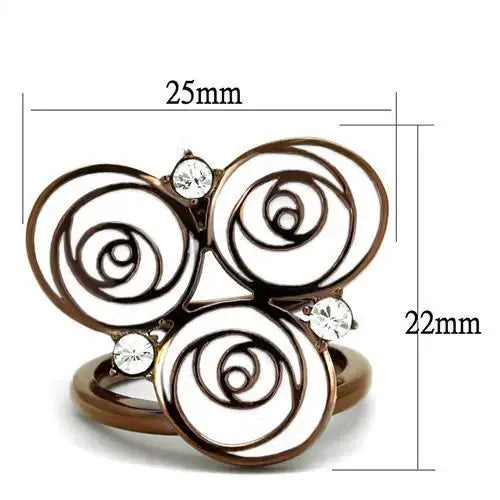 TK2841 - IP Coffee light Stainless Steel Ring with Top Grade Crystal in Clear - Alamode - Flyclothing LLC