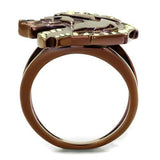TK2842 - IP Coffee light Stainless Steel Ring with Top Grade Crystal  in Citrine Yellow - Alamode