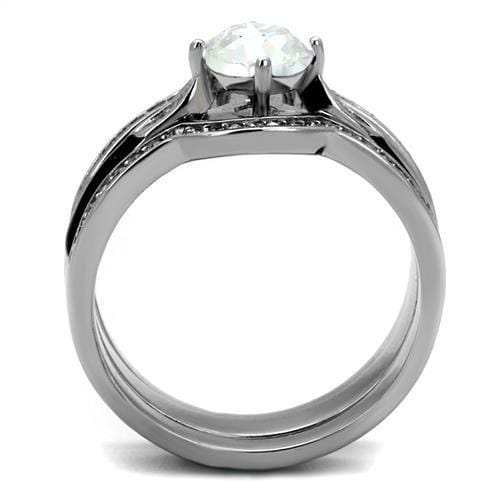 TK2843 - High polished (no plating) Stainless Steel Ring with Top Grade Crystal in Clear - Alamode - Flyclothing LLC