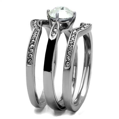 TK2843 - High polished (no plating) Stainless Steel Ring with Top Grade Crystal in Clear - Alamode - Flyclothing LLC