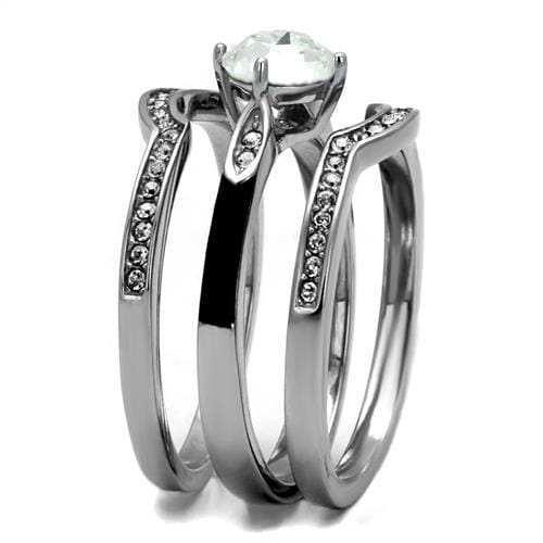 TK2843 - High polished (no plating) Stainless Steel Ring with Top Grade Crystal in Clear - Alamode - Flyclothing LLC