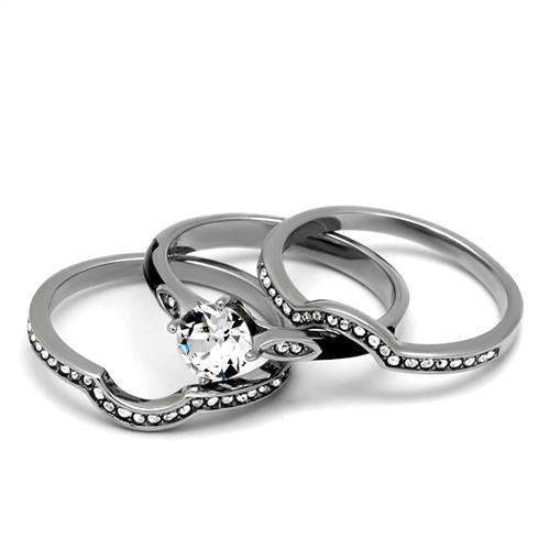 TK2843 - High polished (no plating) Stainless Steel Ring with Top Grade Crystal in Clear - Alamode - Flyclothing LLC