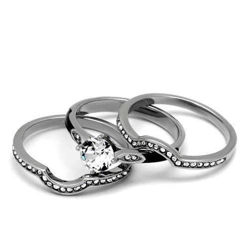 TK2843 - High polished (no plating) Stainless Steel Ring with Top Grade Crystal in Clear - Alamode - Flyclothing LLC