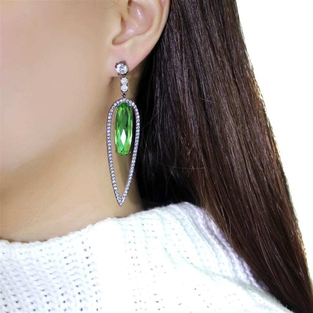TK2846 - IP Light Black (IP Gun) Stainless Steel Earrings with Top Grade Crystal in Peridot - Alamode - Flyclothing LLC