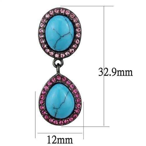 TK2847 - IP Light Black (IP Gun) Stainless Steel Earrings with Synthetic Turquoise in Sea Blue - Alamode - Flyclothing LLC