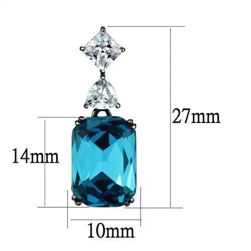 TK2848 - IP Light Black (IP Gun) Stainless Steel Earrings with Top Grade Crystal in Blue Zircon - Alamode - Flyclothing LLC