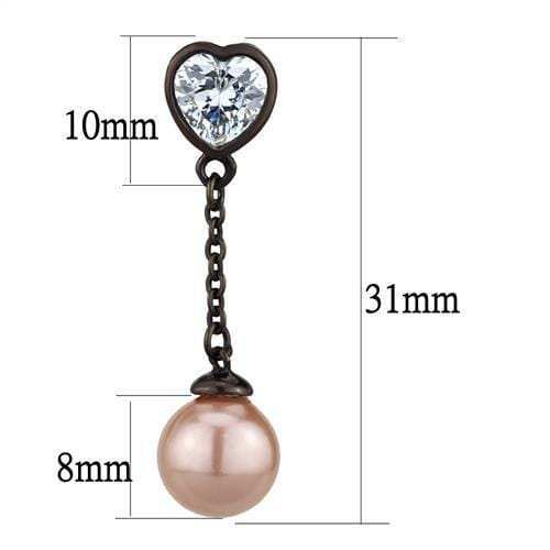 TK2850 - IP Dark Brown (IP coffee) Stainless Steel Earrings with Synthetic Pearl in Light Rose - Alamode - Flyclothing LLC