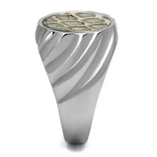 TK2859 - High polished (no plating) Stainless Steel Ring with Leather in Animal pattern - Alamode - Flyclothing LLC