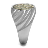 TK2859 - High polished (no plating) Stainless Steel Ring with Leather  in Animal pattern - Alamode