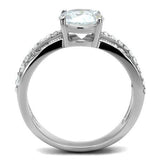 TK2862 - High polished (no plating) Stainless Steel Ring with AAA Grade CZ  in Clear - Alamode