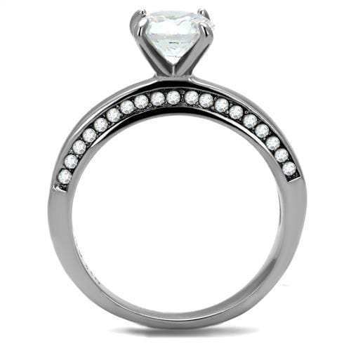 TK2864 - High polished (no plating) Stainless Steel Ring with AAA Grade CZ in Clear - Alamode - Flyclothing LLC
