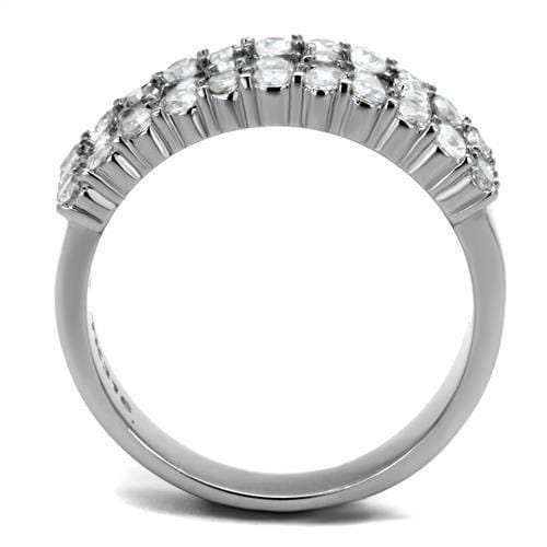 TK2866 - High polished (no plating) Stainless Steel Ring with AAA Grade CZ in Clear - Alamode - Flyclothing LLC