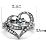 TK2868 - High polished (no plating) Stainless Steel Ring with AAA Grade CZ  in Clear - Alamode