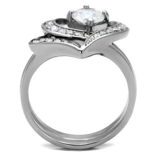 TK2868 - High polished (no plating) Stainless Steel Ring with AAA Grade CZ in Clear - Alamode - Flyclothing LLC