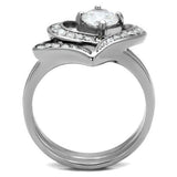 TK2868 - High polished (no plating) Stainless Steel Ring with AAA Grade CZ  in Clear - Alamode