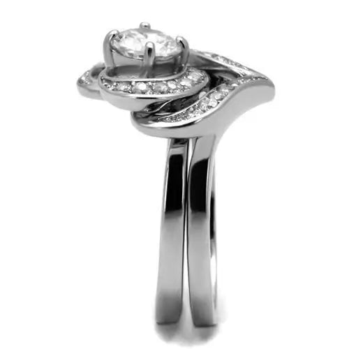 TK2868 - High polished (no plating) Stainless Steel Ring with AAA Grade CZ in Clear - Alamode - Flyclothing LLC