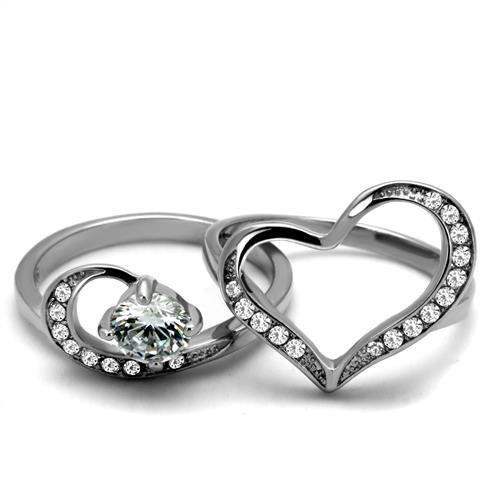TK2868 - High polished (no plating) Stainless Steel Ring with AAA Grade CZ in Clear - Alamode - Flyclothing LLC