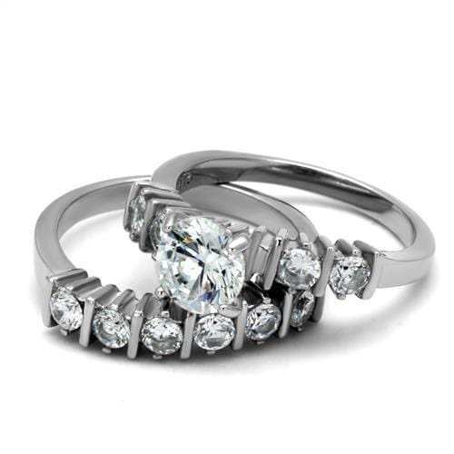 TK2869 - High polished (no plating) Stainless Steel Ring with AAA Grade CZ in Clear - Alamode - Flyclothing LLC