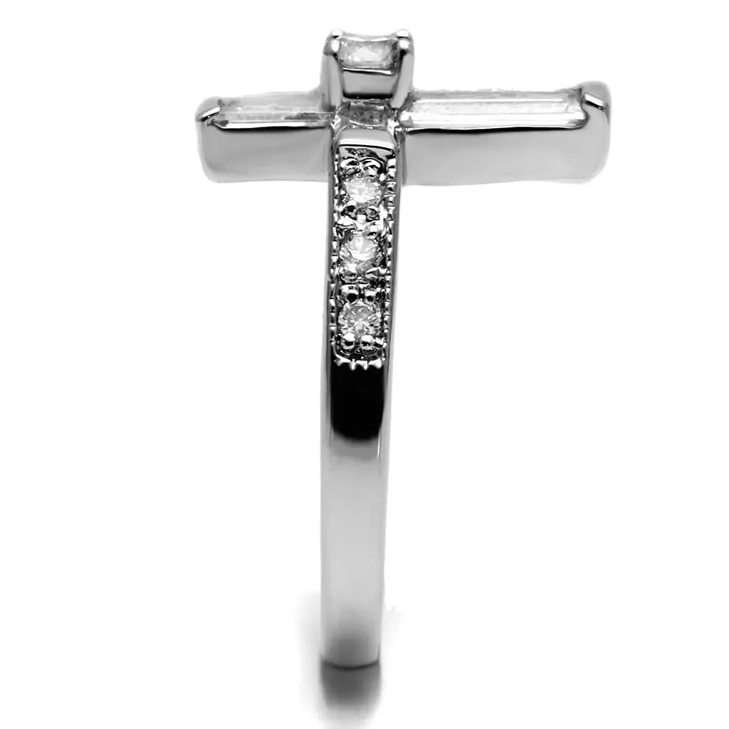 TK2871 - High polished (no plating) Stainless Steel Ring with AAA Grade CZ in Clear - Alamode - Flyclothing LLC
