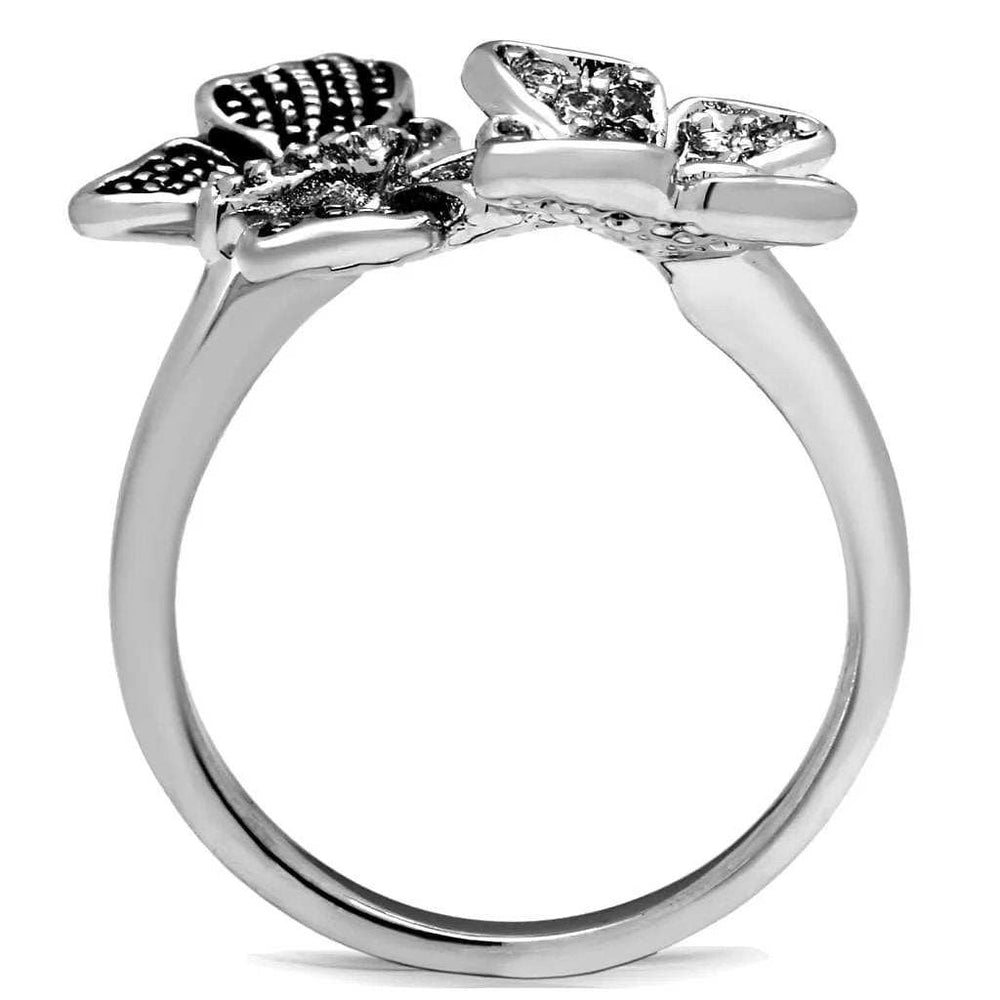 TK2874 - High polished (no plating) Stainless Steel Ring with AAA Grade CZ in Clear - Alamode - Flyclothing LLC