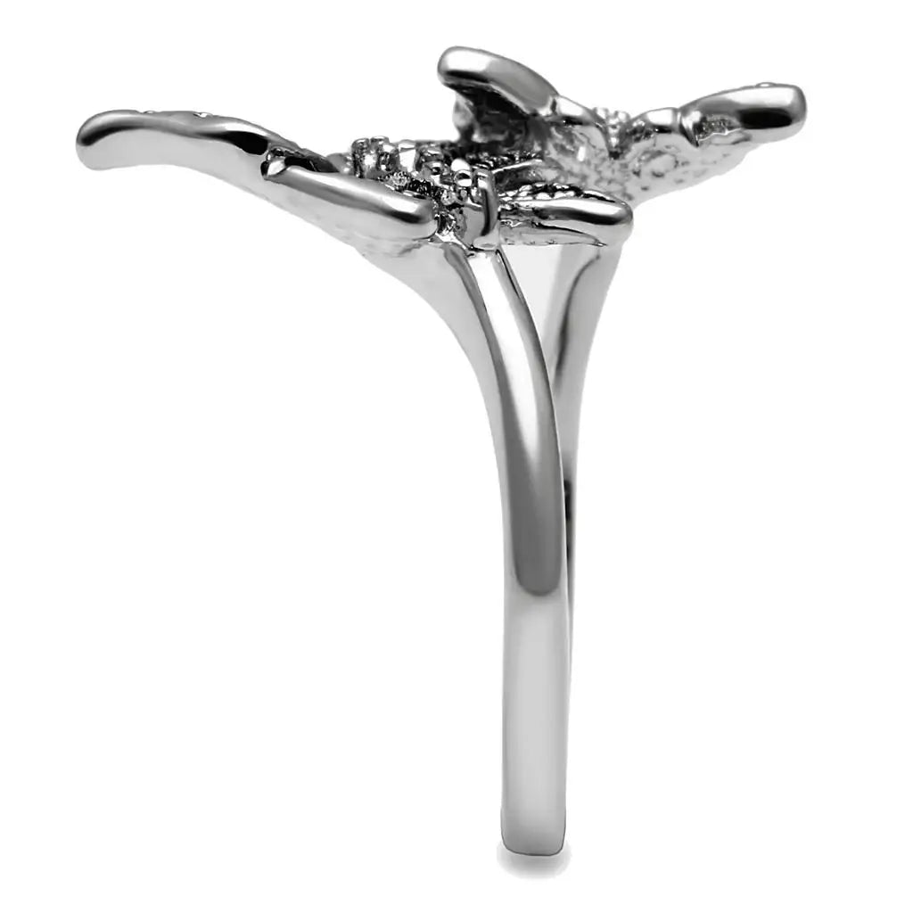 TK2874 - High polished (no plating) Stainless Steel Ring with AAA Grade CZ in Clear - Alamode - Flyclothing LLC