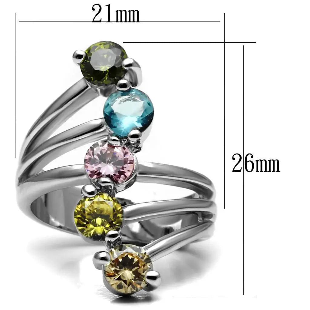 Sigrid Cocktail Ring - Stainless Steel, AAA CZ , Multi Color - TK2876 - Alamode - Flyclothing LLC