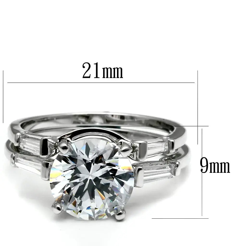 TK2878 - High polished (no plating) Stainless Steel Ring with AAA Grade CZ in Clear - Alamode - Flyclothing LLC