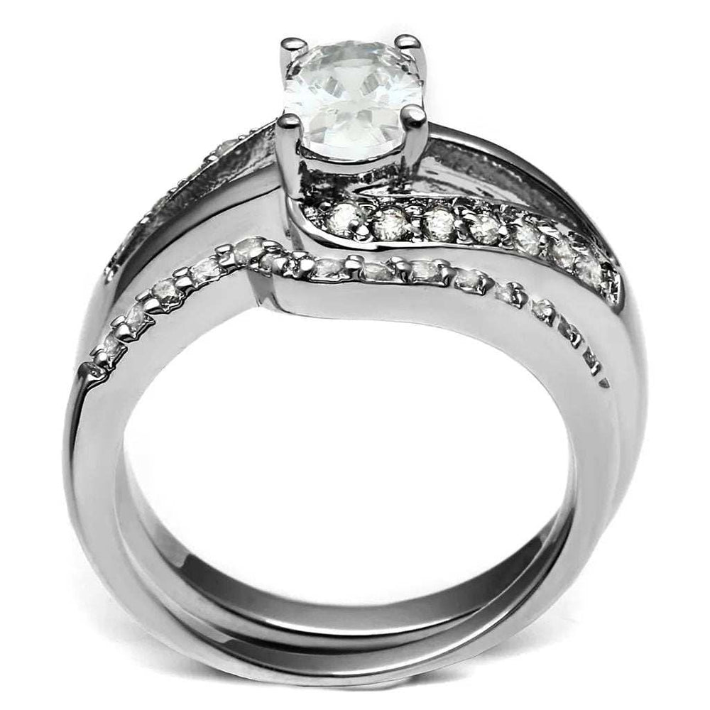 TK2879 - High polished (no plating) Stainless Steel Ring with AAA Grade CZ in Clear - Alamode - Flyclothing LLC