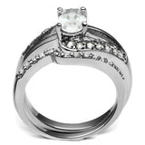 TK2879 - High polished (no plating) Stainless Steel Ring with AAA Grade CZ  in Clear - Alamode