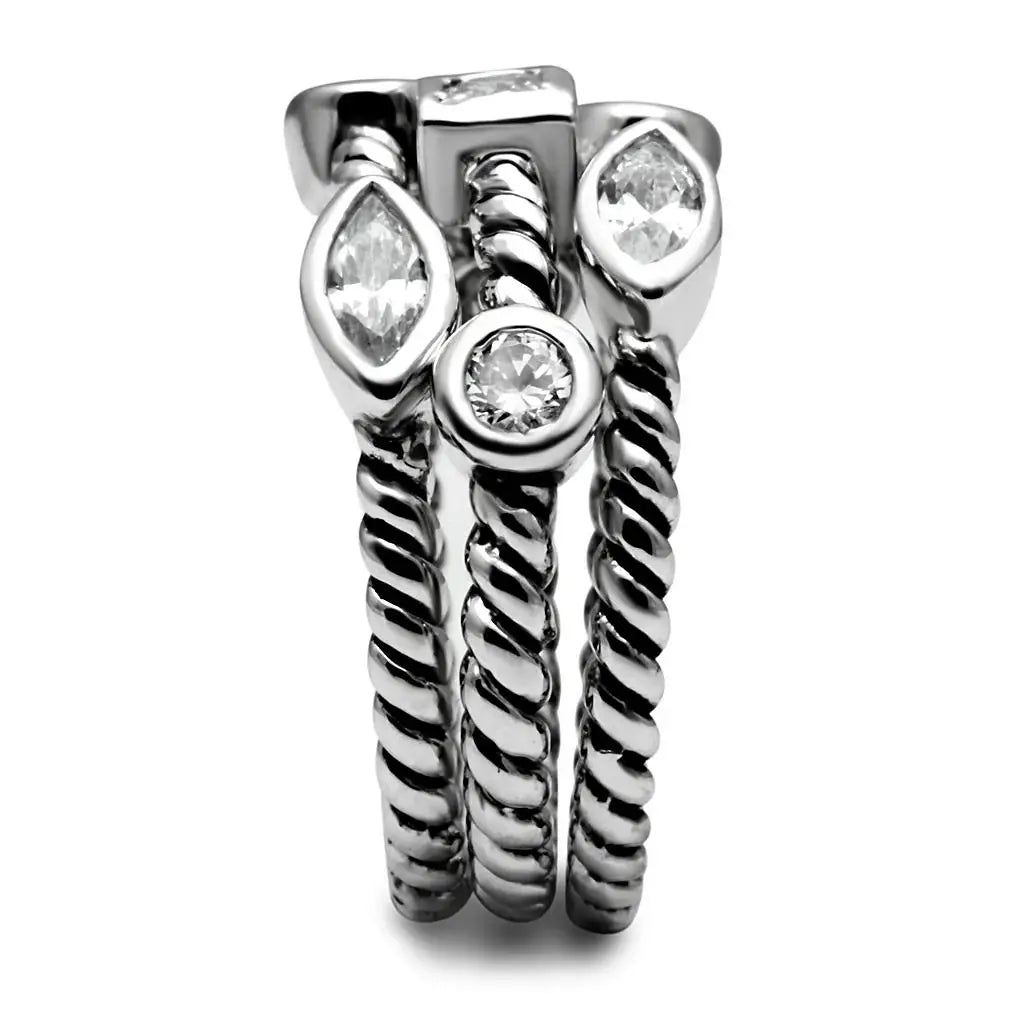 TK2880 - High polished (no plating) Stainless Steel Ring with AAA Grade CZ in Clear - Alamode - Flyclothing LLC